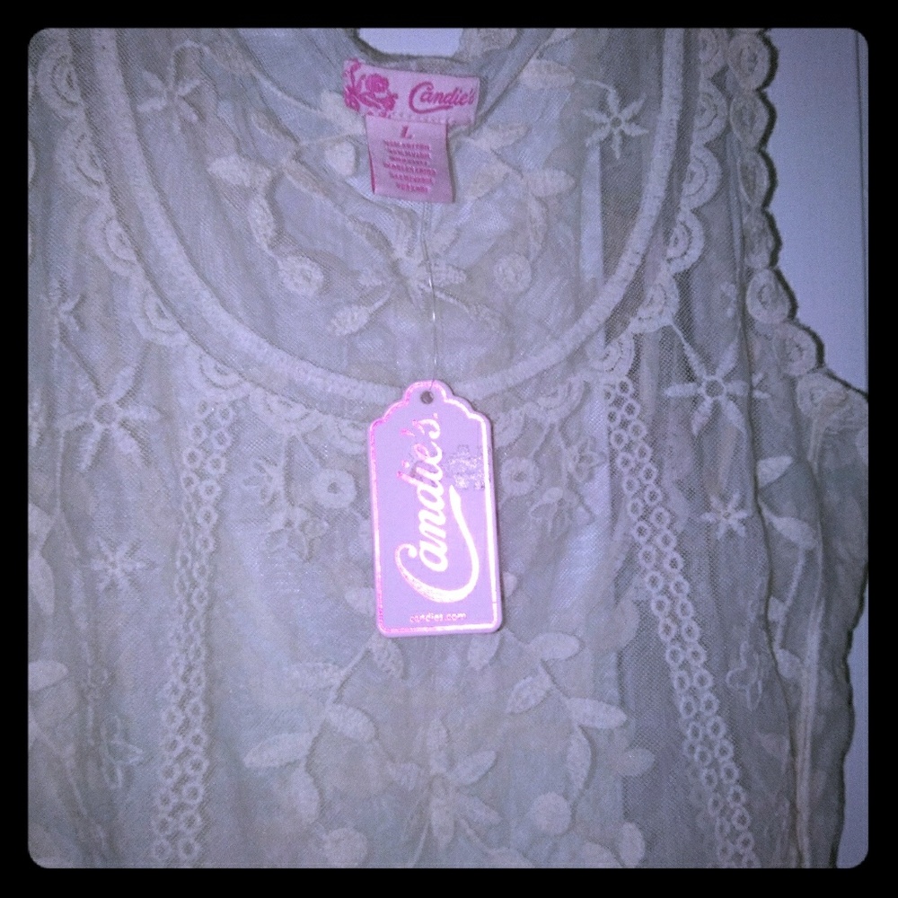 Candie' embroidered,  crochet sheer tank top